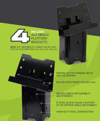 HME brackets mounted on angled legs with 4x4 posts for stability.