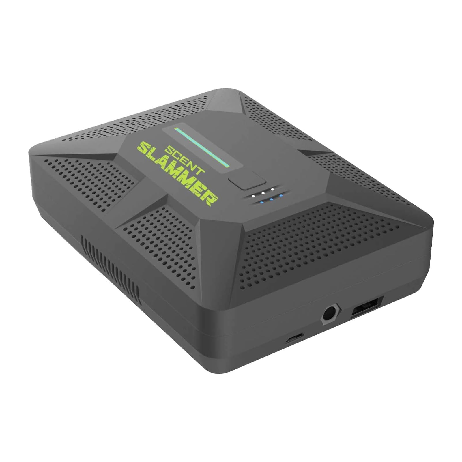 HME Scent Slammer 2 in 1 device in use demonstrates portable ozone scent control for hunting gear.