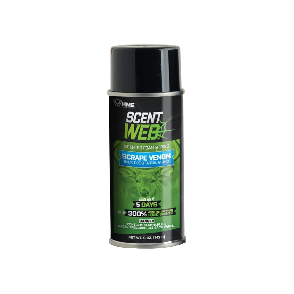 HME Scent Web Scrape Venom foam string in a 5oz can for long-lasting field attraction.