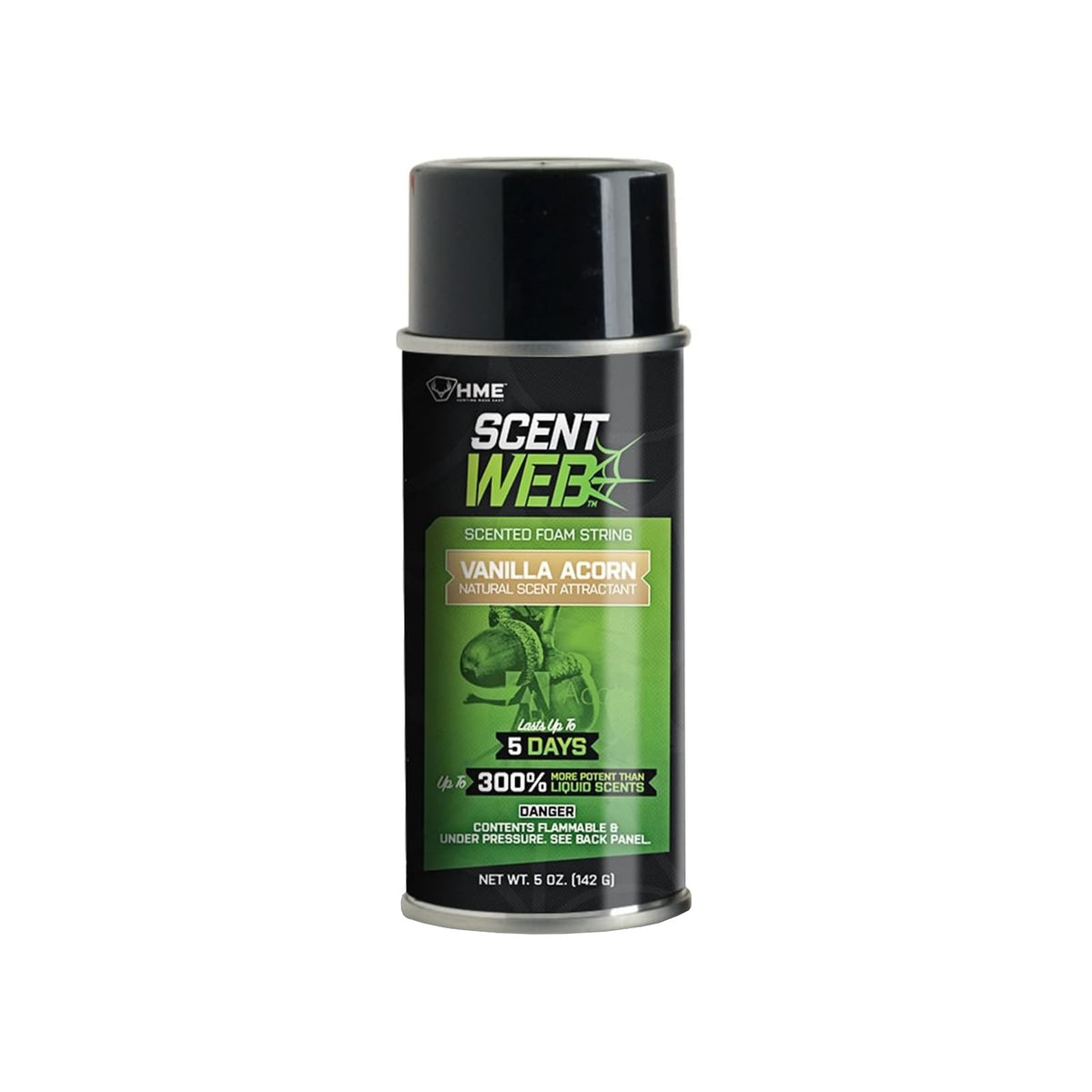 HME Scent Web vanilla acorn bottle, long-lasting attractant for hunting and archery.
