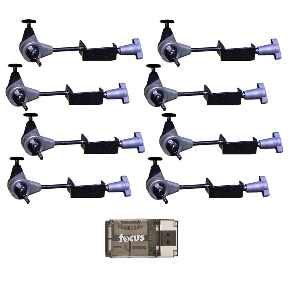 HME T-Post Trail Camera Holder bundle with eight mounts and card reader.