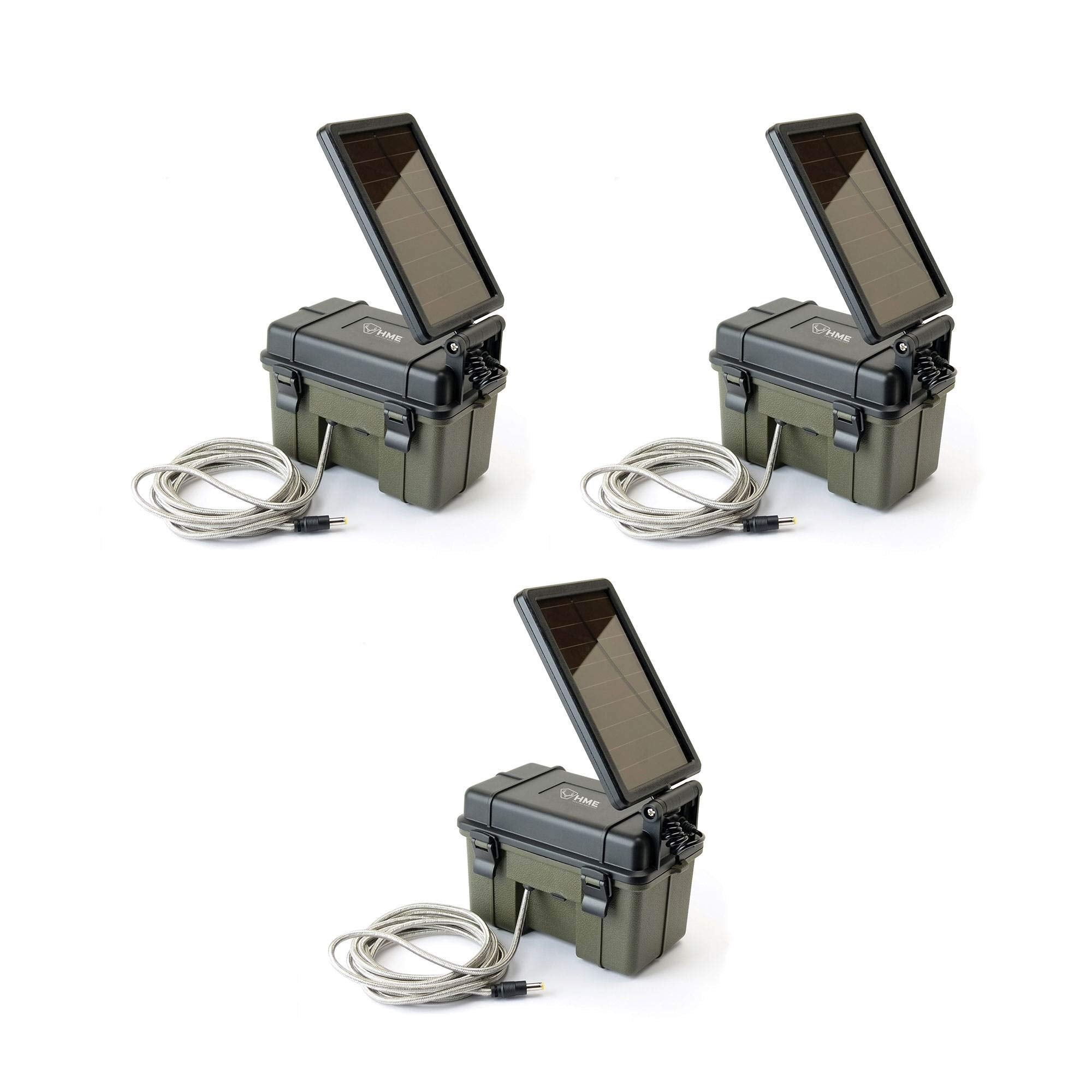 HME trail camera 12V solar power pack front view for off-grid monitoring.