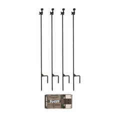 HME trail camera holder posts four-pack in wide shot showing rugged mounting setup