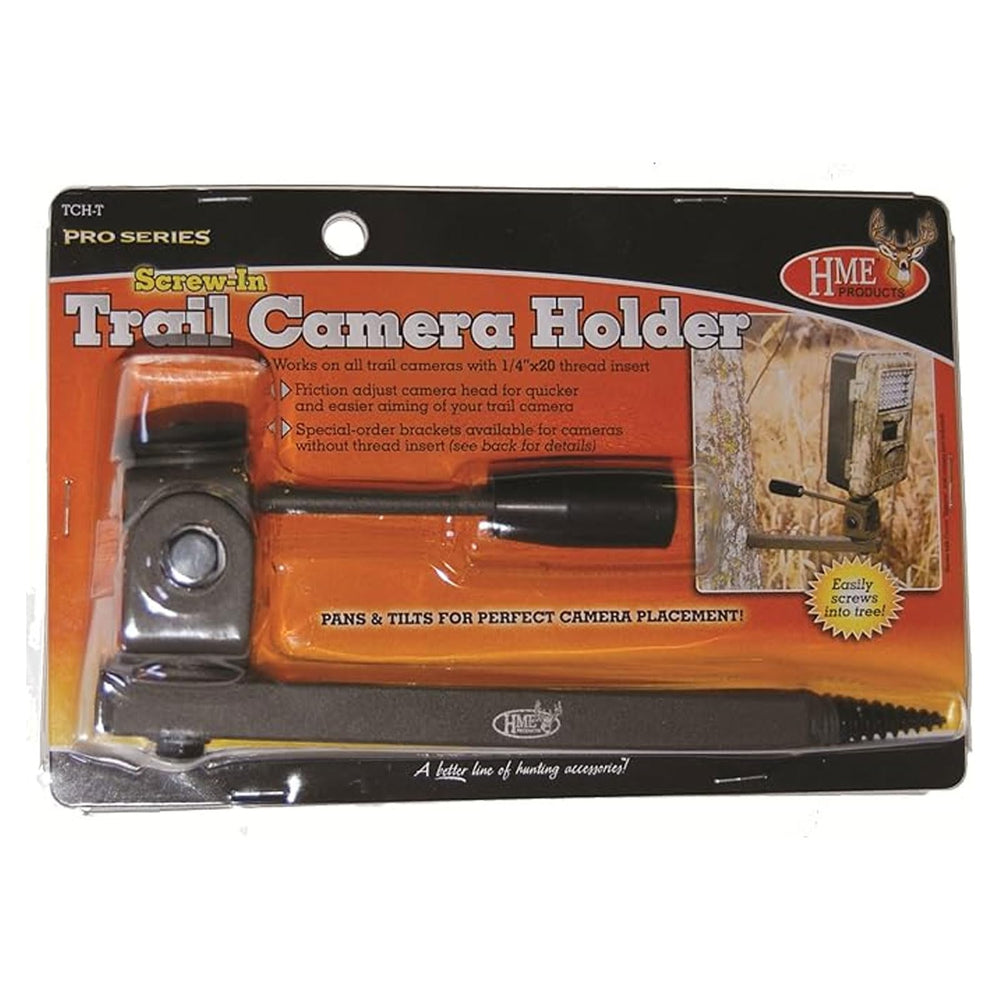 HME Trail Camera Holder attaches securely to T-Post for outdoor mounting versatility.