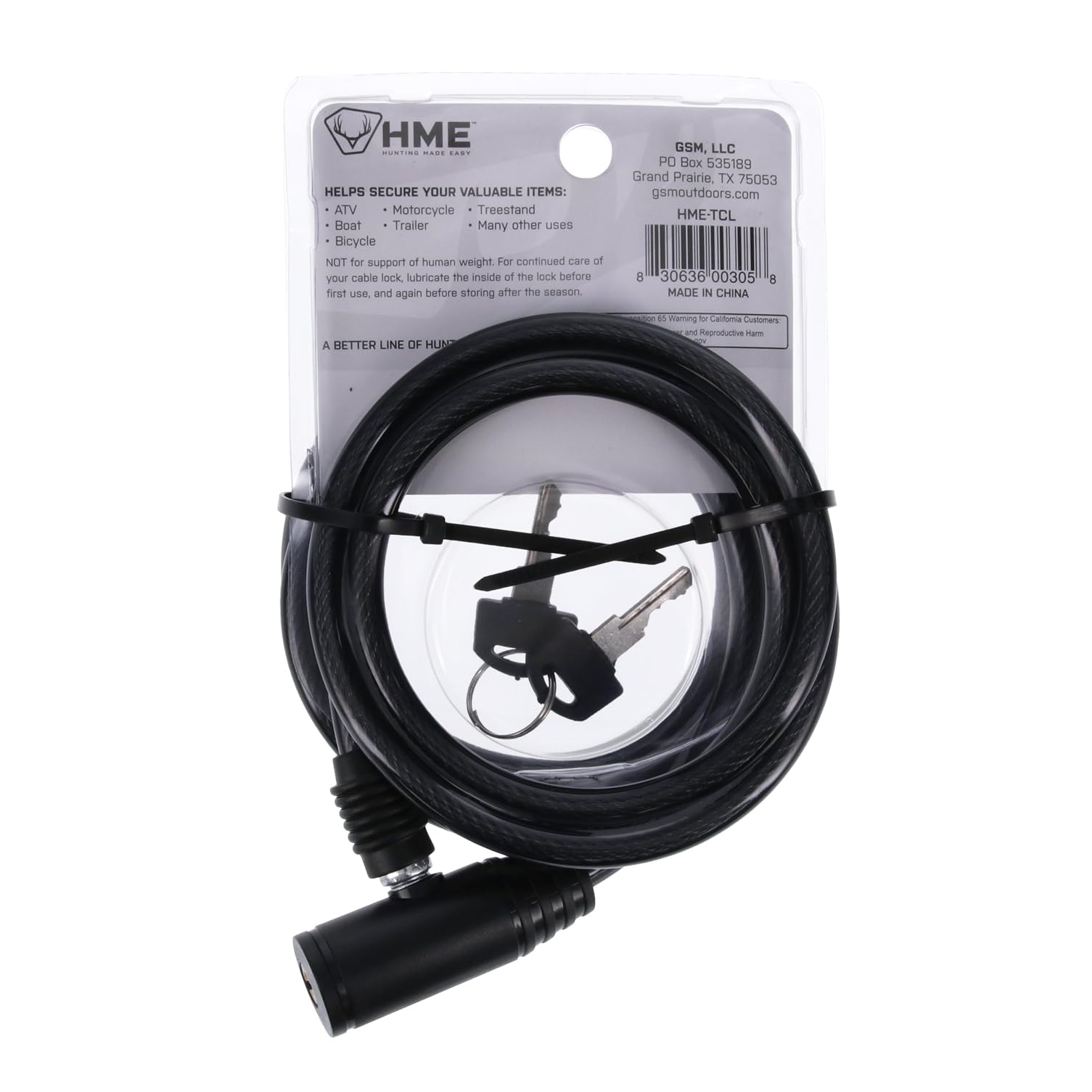 HME Treestand Cable Lock offers versatile security for gear and vehicles.