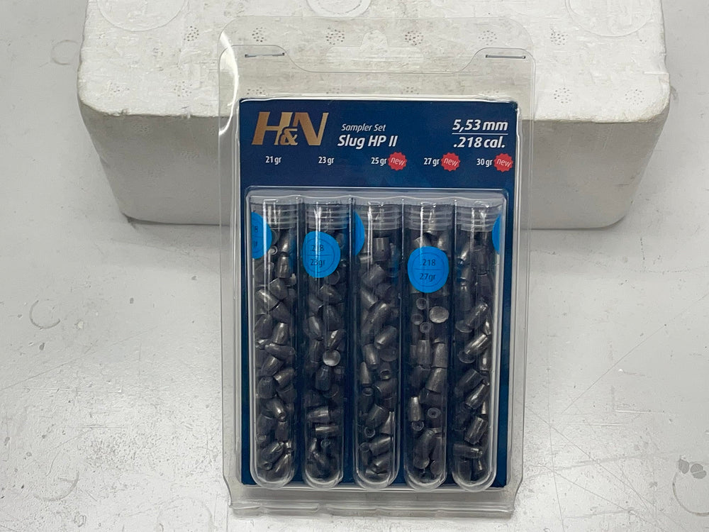 H&N Slug HP II Sampler display shows ready-to-use slug options for target practice.