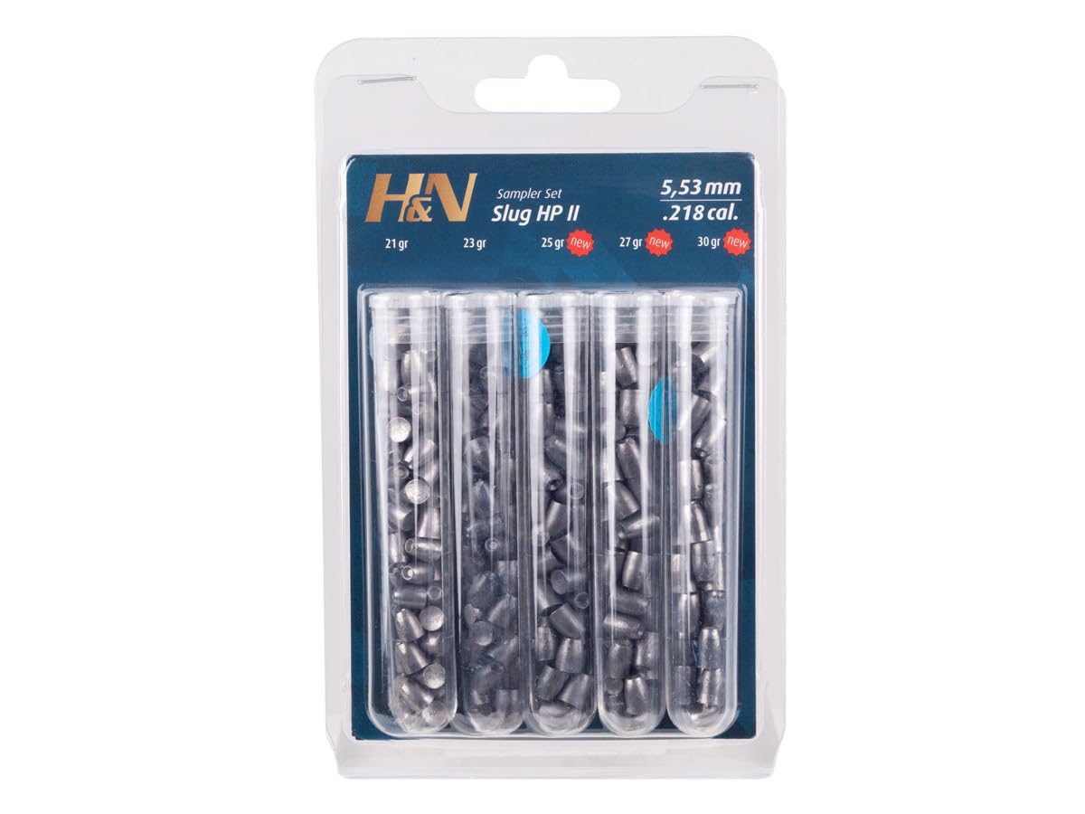 H&N Slug HP II Sampler packaging shows 218 cal slug variety for versatile practice.