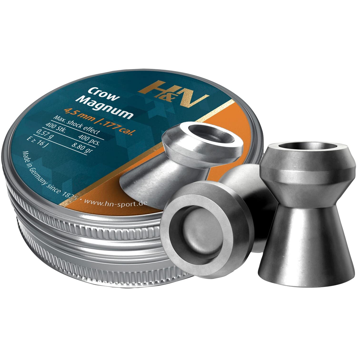 H&N Sport Crow Magnum pellets close-up highlighting hollowpoint design for stable accuracy
