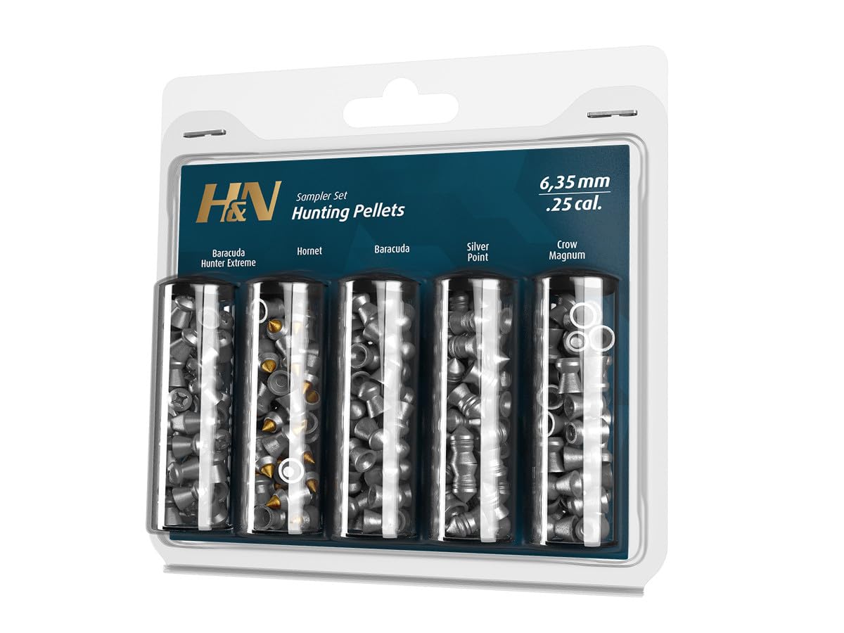 HN Sport HandN pellet sampler .25cal box front, ideal for testing multiple pellets