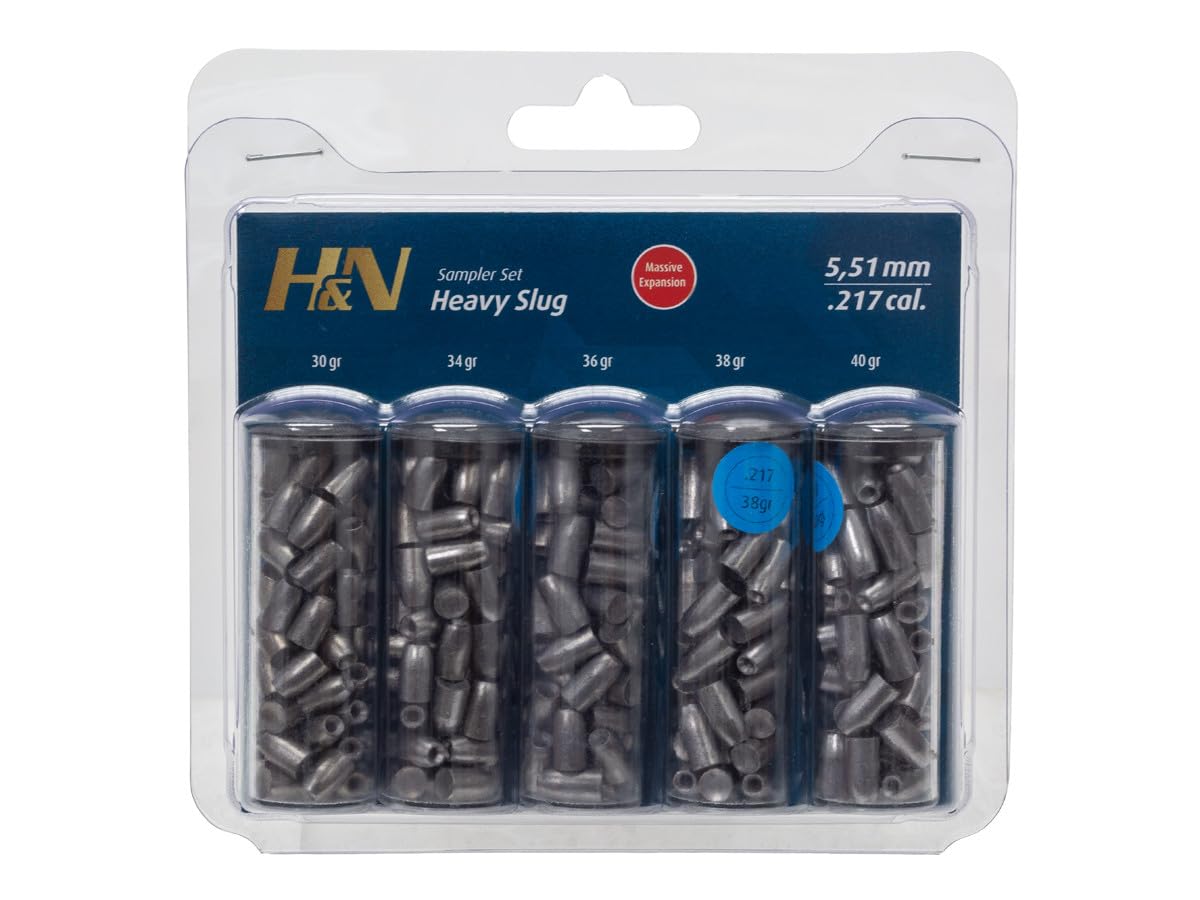 H&N HandN Slug HP Heavy Sampler 0.217 cal with five pellet types for testing.