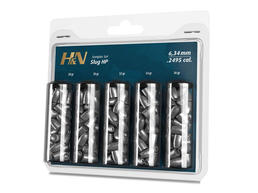 H&N Sport HandN Slug HP Sampler image shows five .249 cal slug types for testing accuracy.