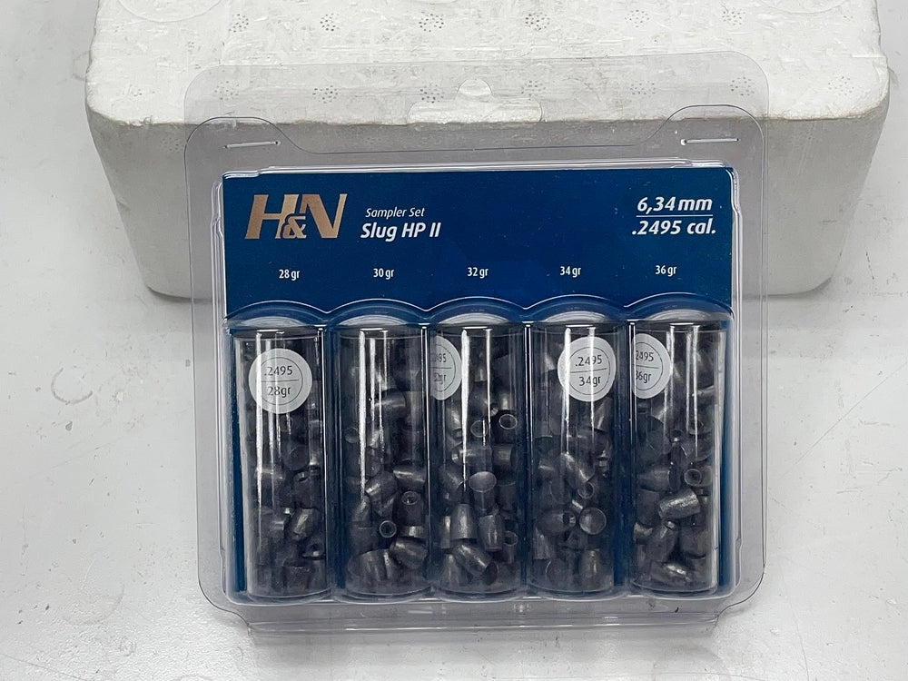 H&N Sport Slug HP II Sampler close-up highlights precision slug edges and surface finish.