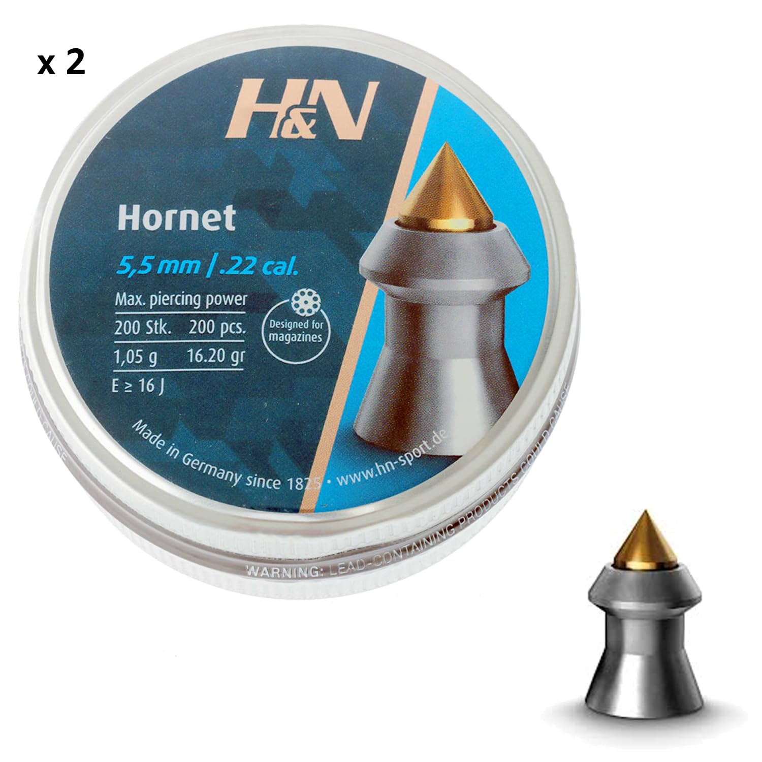 H&N Sport Hornet .22 cal pellets suited for mid-range hunting scenarios.