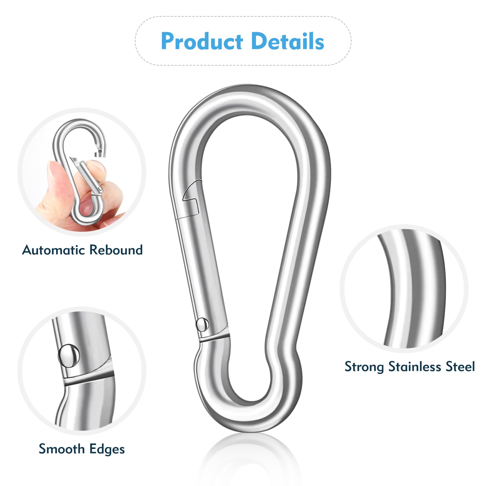 Hnnyyie smooth-edge carabiner reduces snagging on ropes and straps.