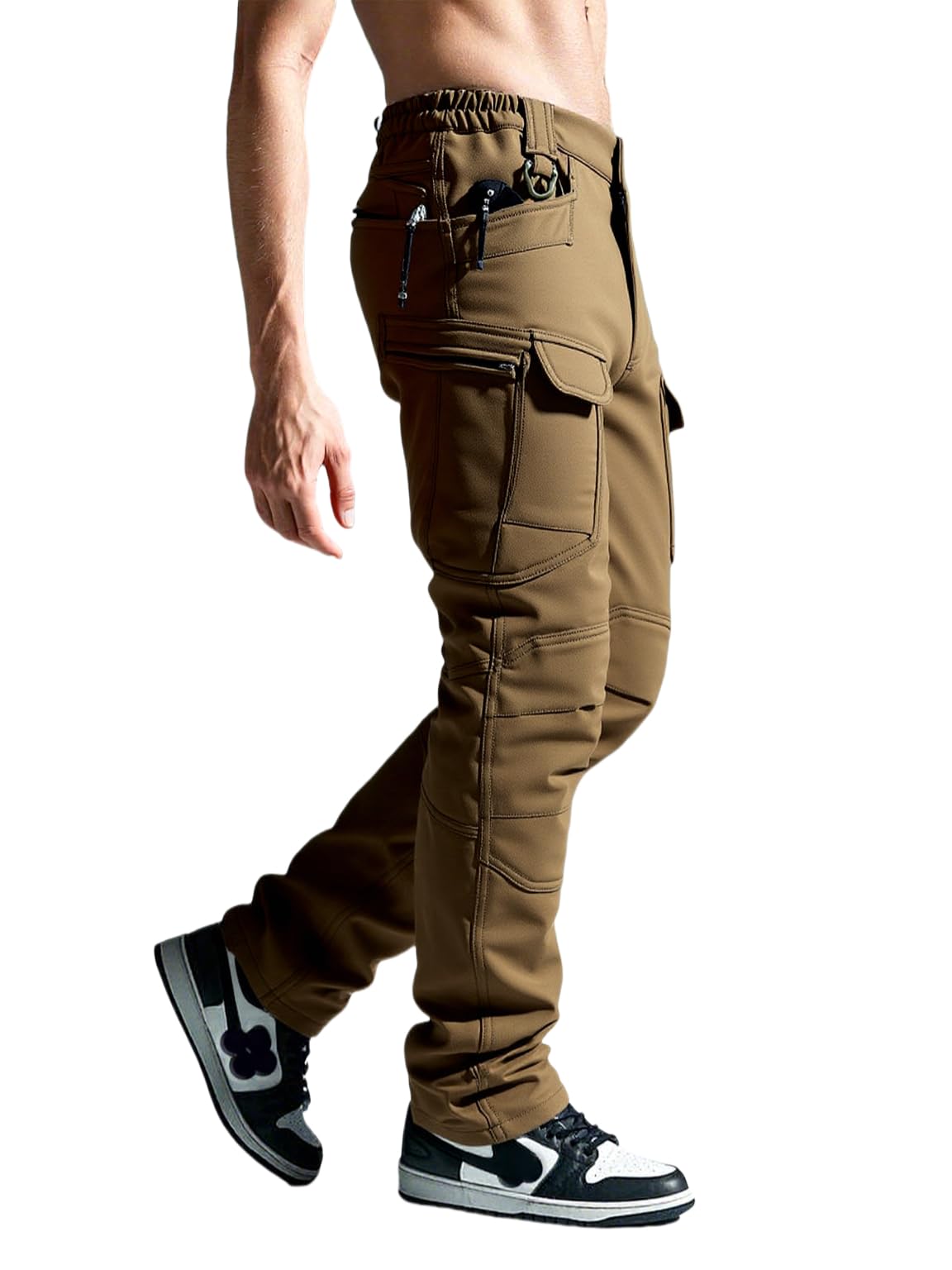 HOANCAQH mens tactical cargo pants khaki reinforced knees for durability in tough activities