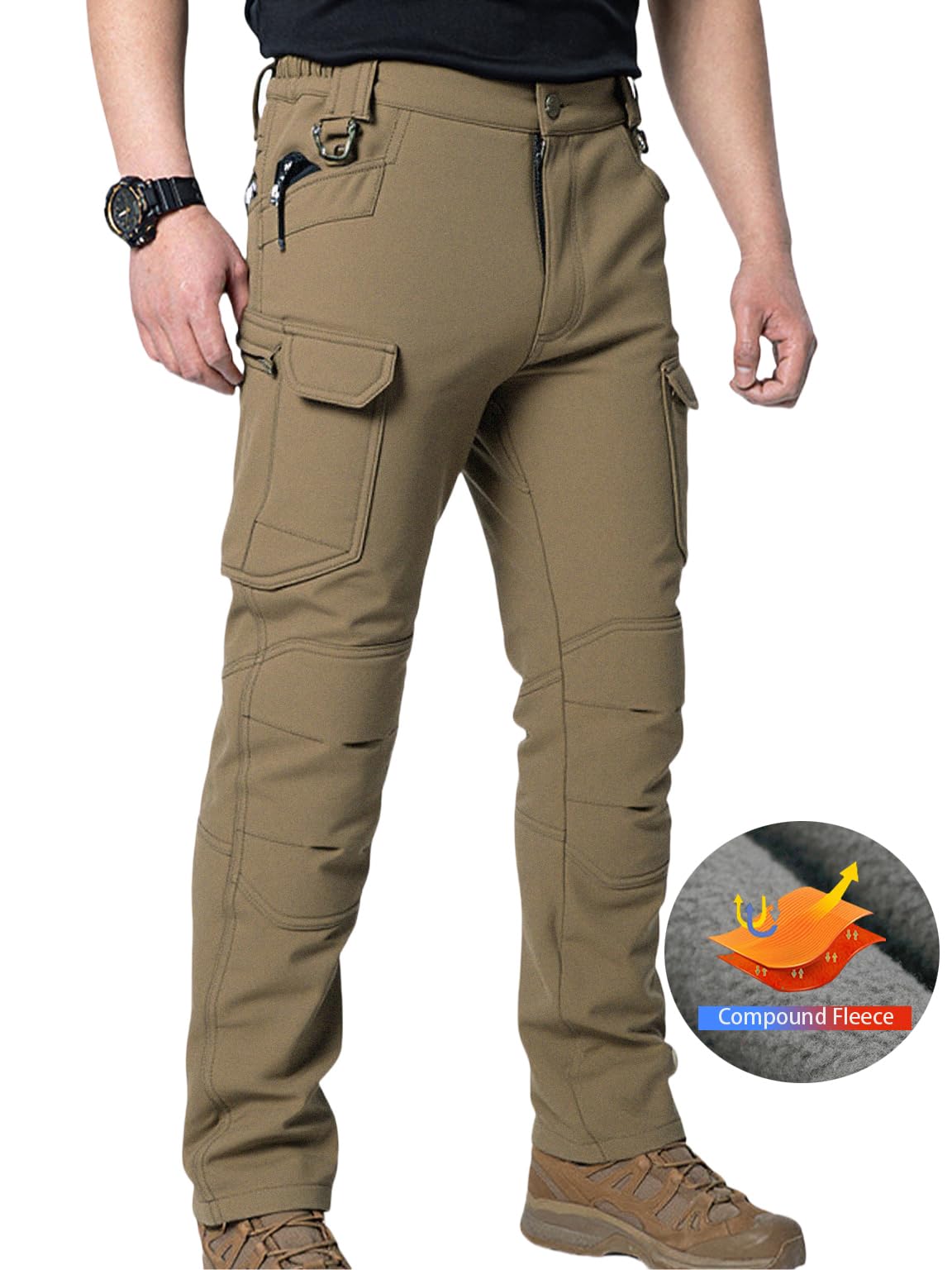 HOANCAQH mens tactical cargo pants khaki side pocket detail organized storage