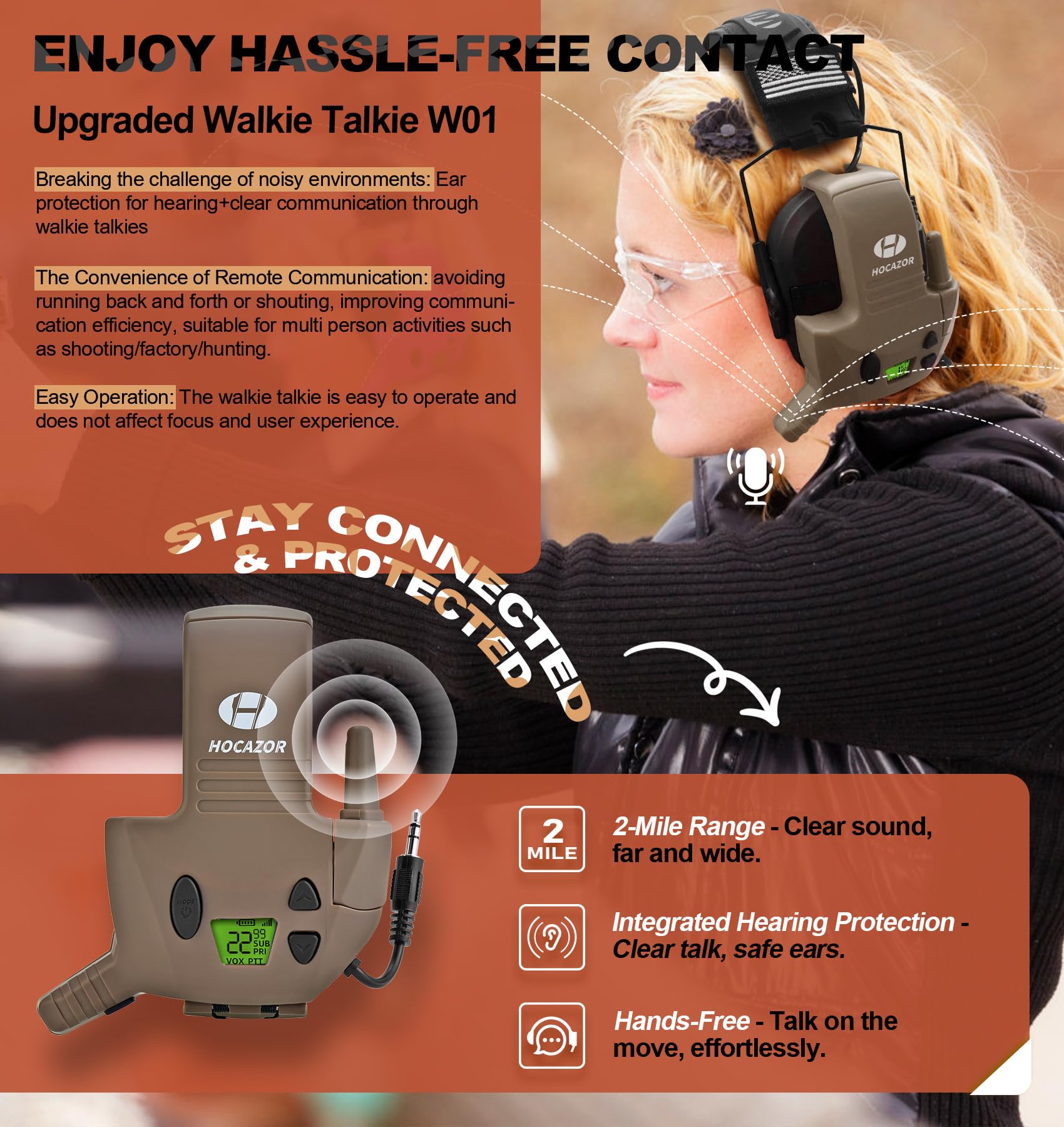 Hocazor W01 AUX cable connection enables integrated audio with earmuffs