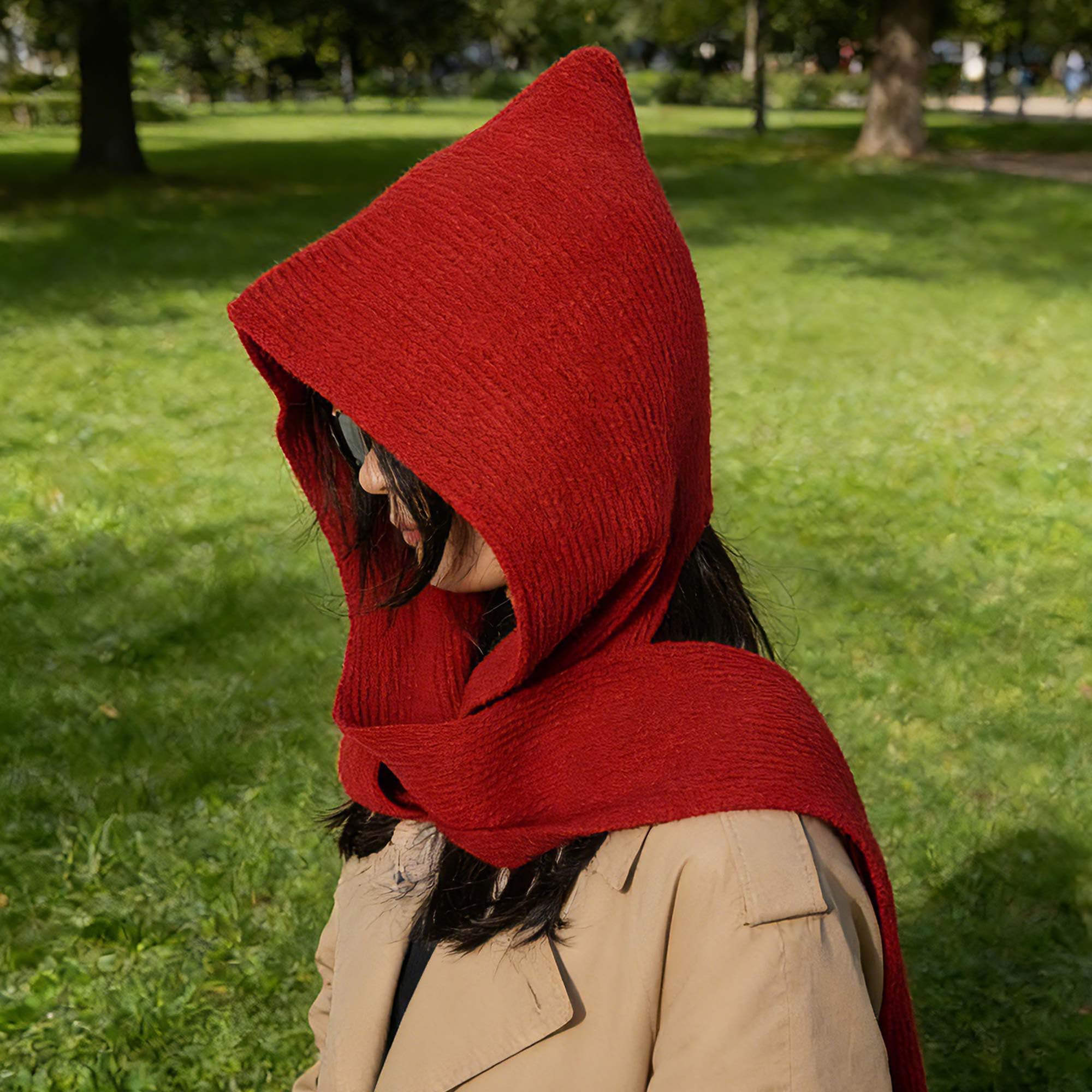 Hoce scarf hat coffee color pairs with jackets for daily wear.