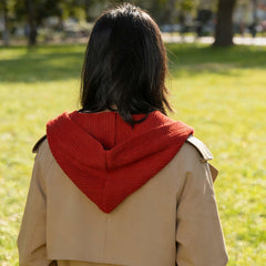 Hoce hooded knit scarf hat green for hikes and casual days.