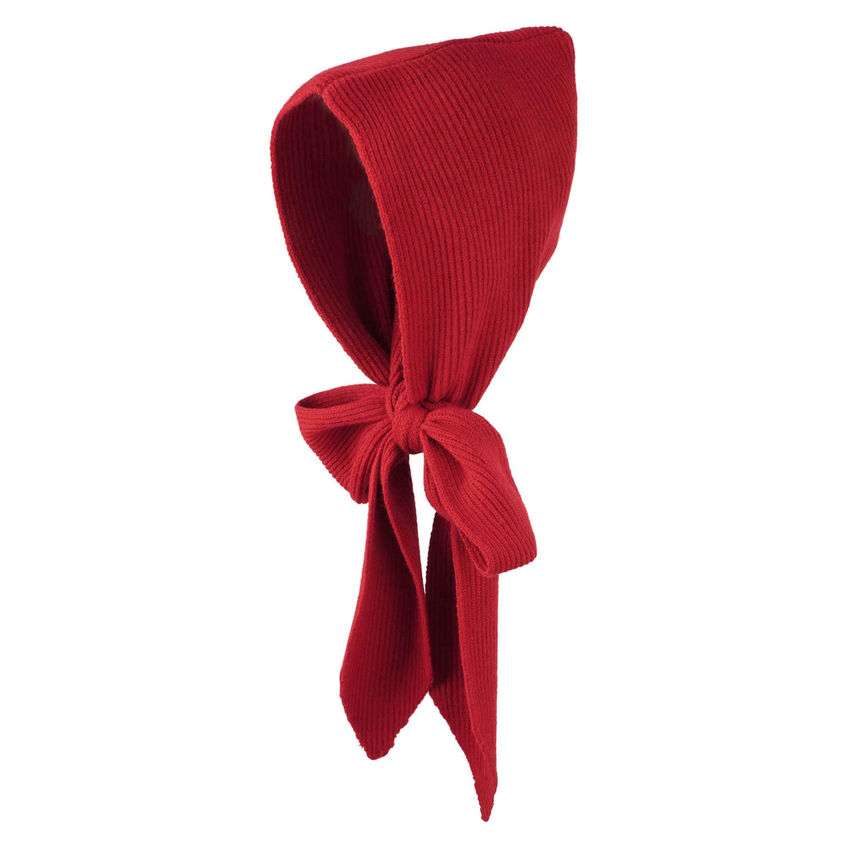 Hoce scarf hat red worn for outdoor warmth and versatility.