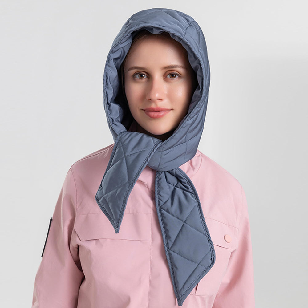 Hoce winter down hood hat blue, back view highlighting hood design