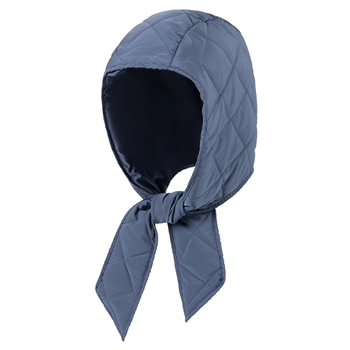 Hoce winter down hood hat blue, front view showing full head coverage and warmth