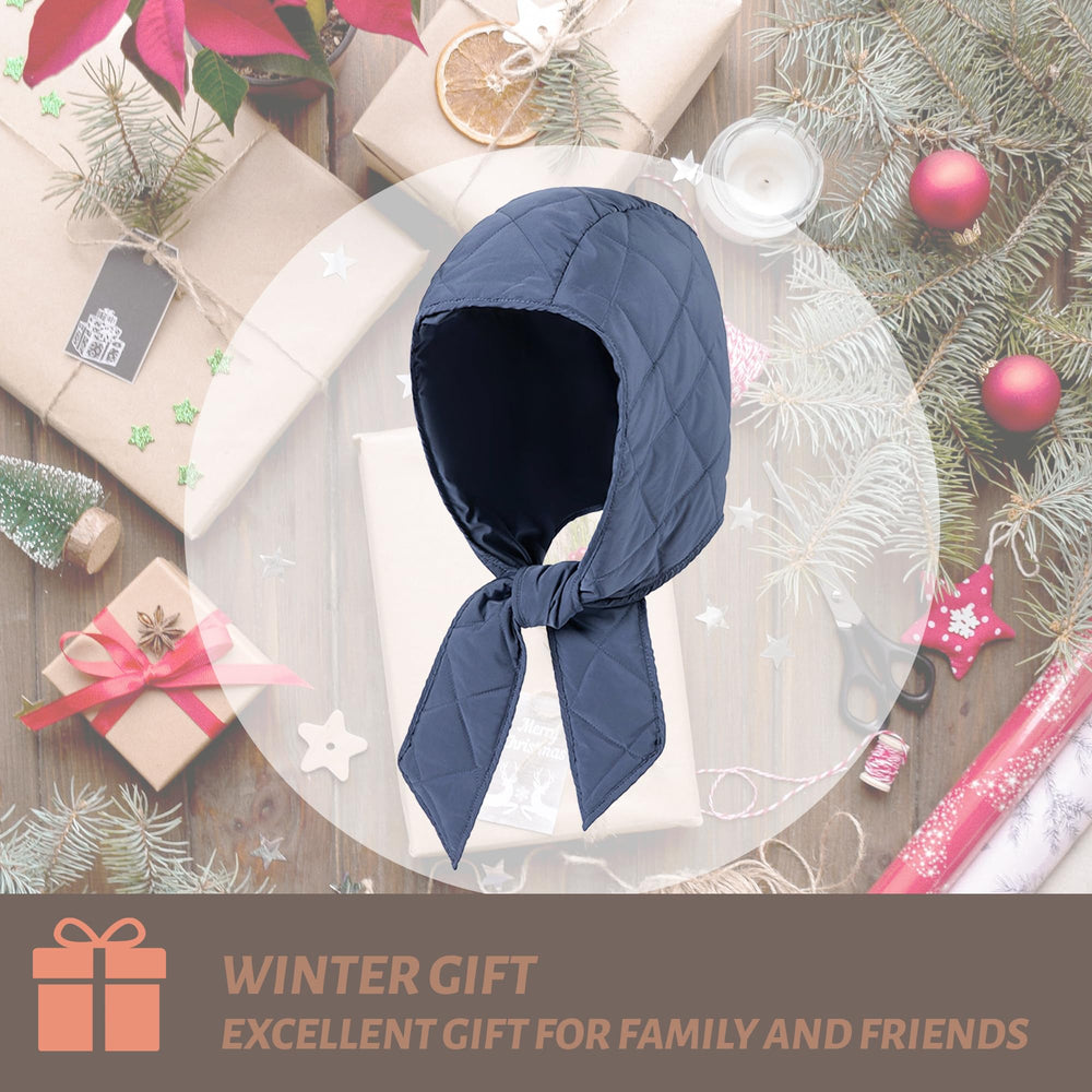 Hoce blue packable winter hat demonstrating compact size for portability
