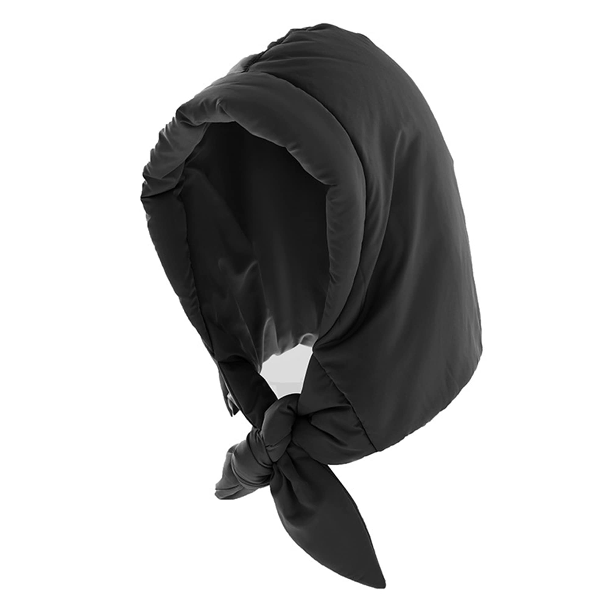 Hoce winter down hood hat with under-chin tie for outdoor warmth.