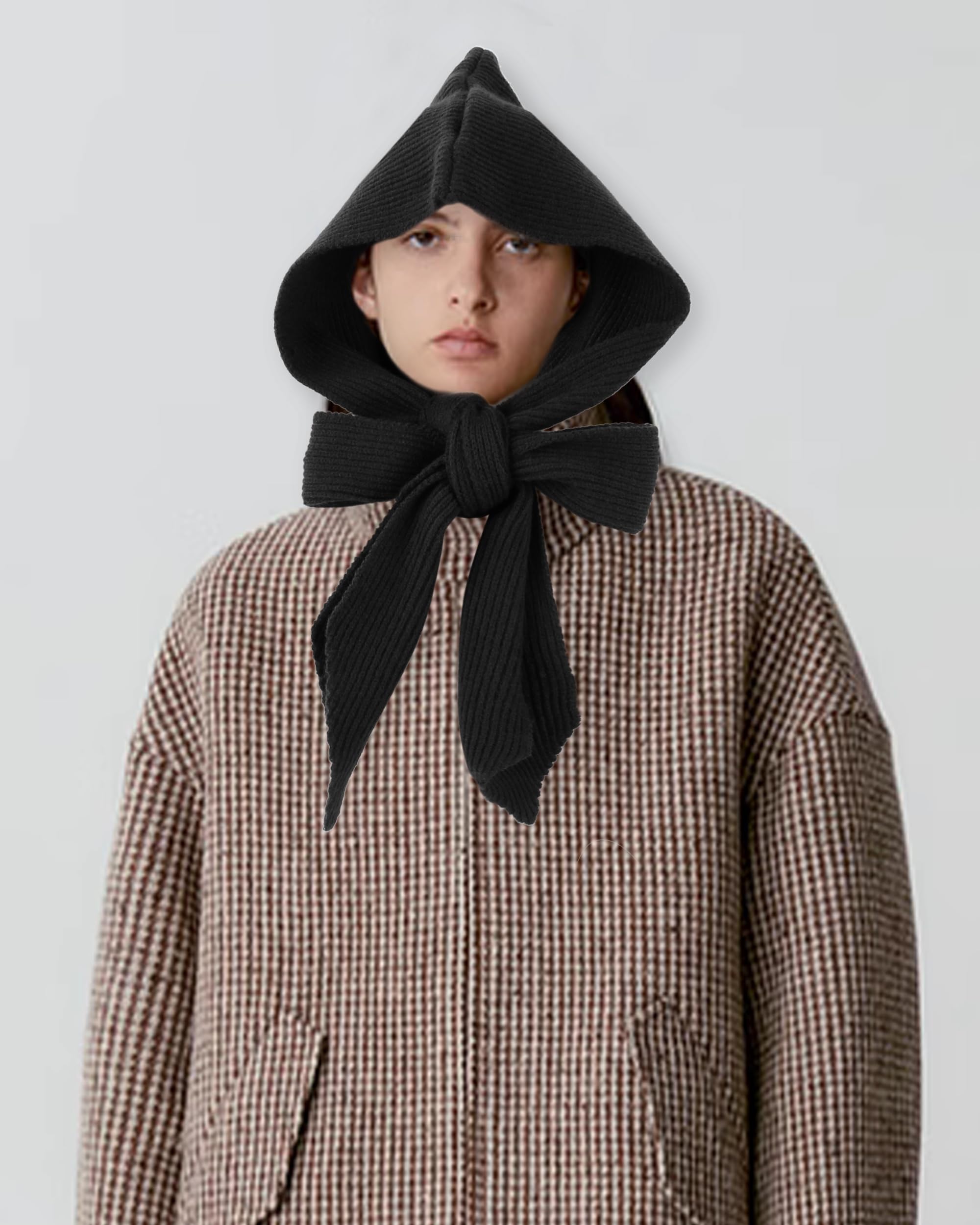 Hoce hooded scarf hat for women - coffee color side view