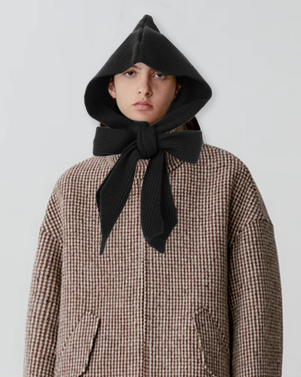 Hoce hooded scarf hat for women - coffee color side view