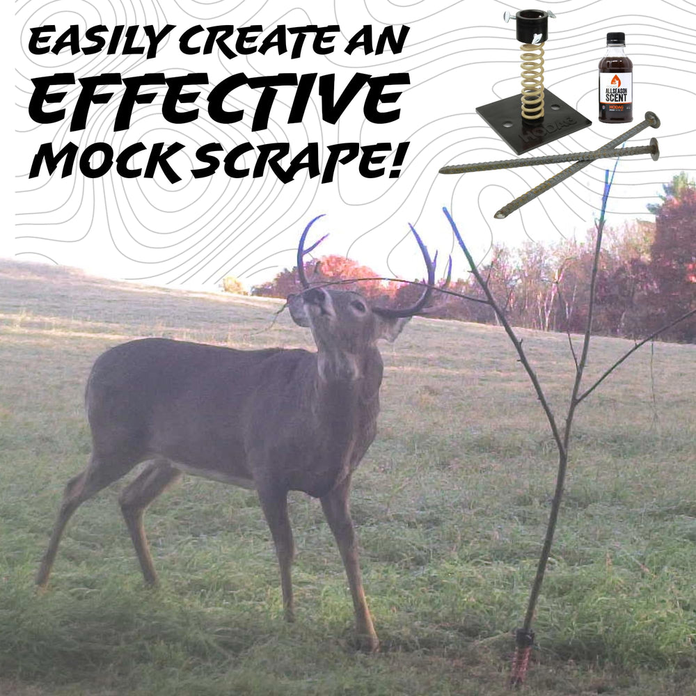 HODAG AllSeason Scent bottle ready for one-time deer lure deployment in a food plot.