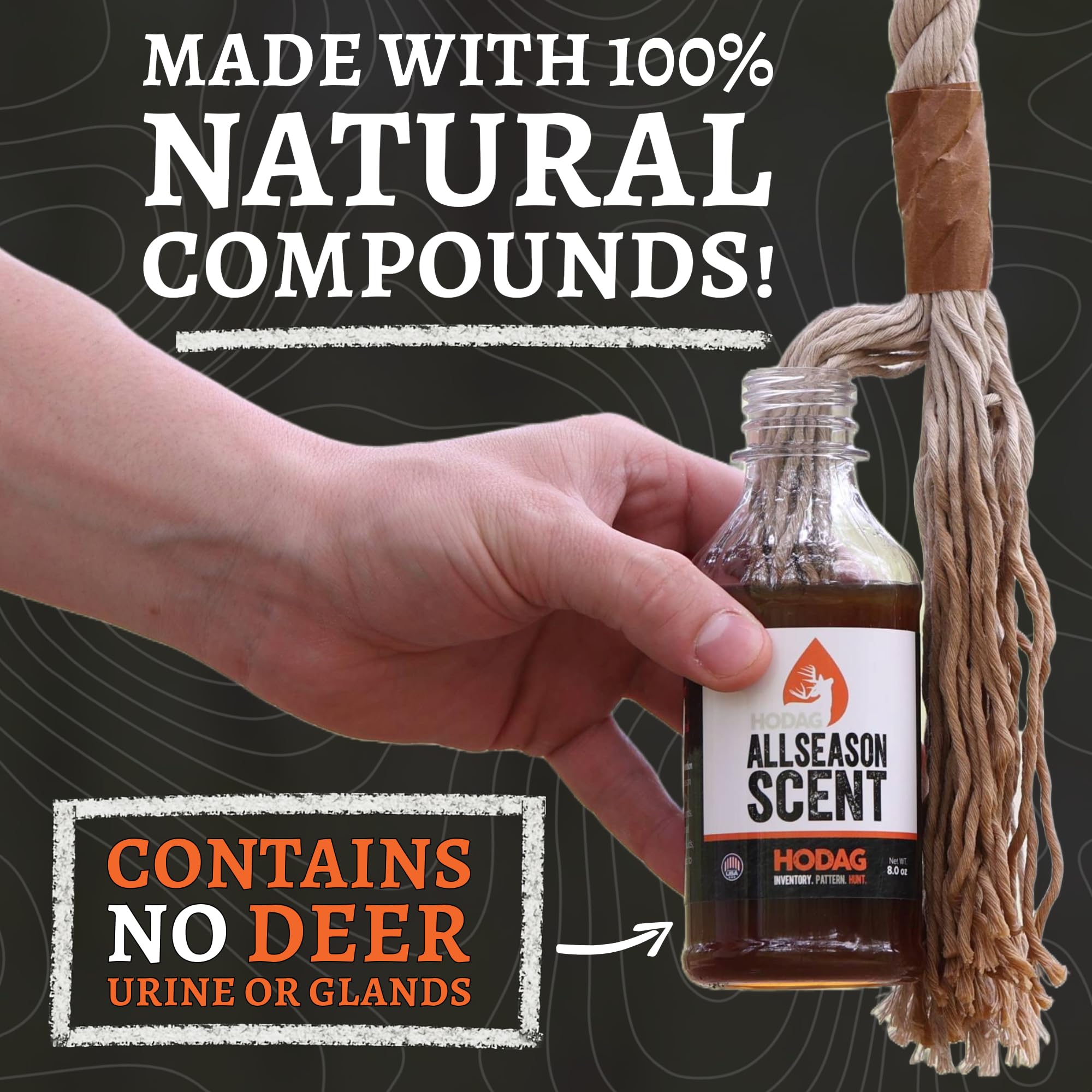 HODAG AllSeason Scent mock-scrape scene highlights versatile year-round lure for whitetails.