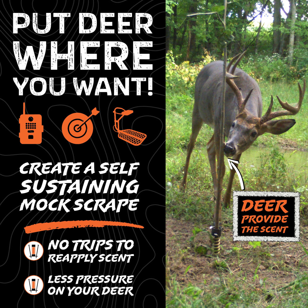 HODAG Licking Stick setup in a food plot guiding deer toward a target area.