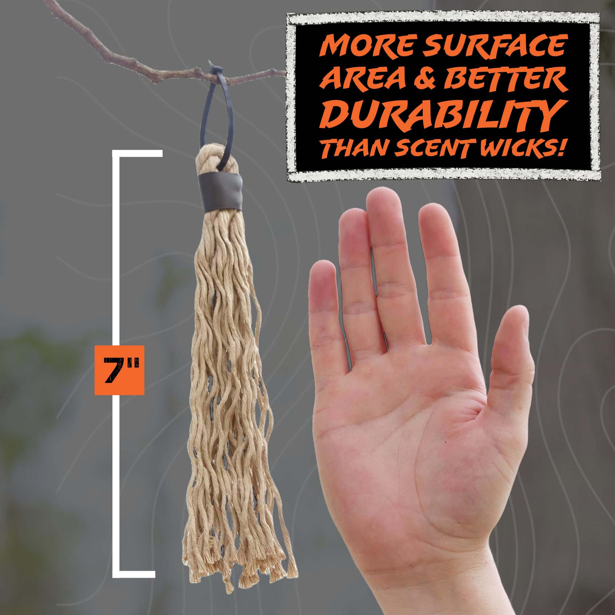 Mock scrape using hemp tassels to attract whitetails