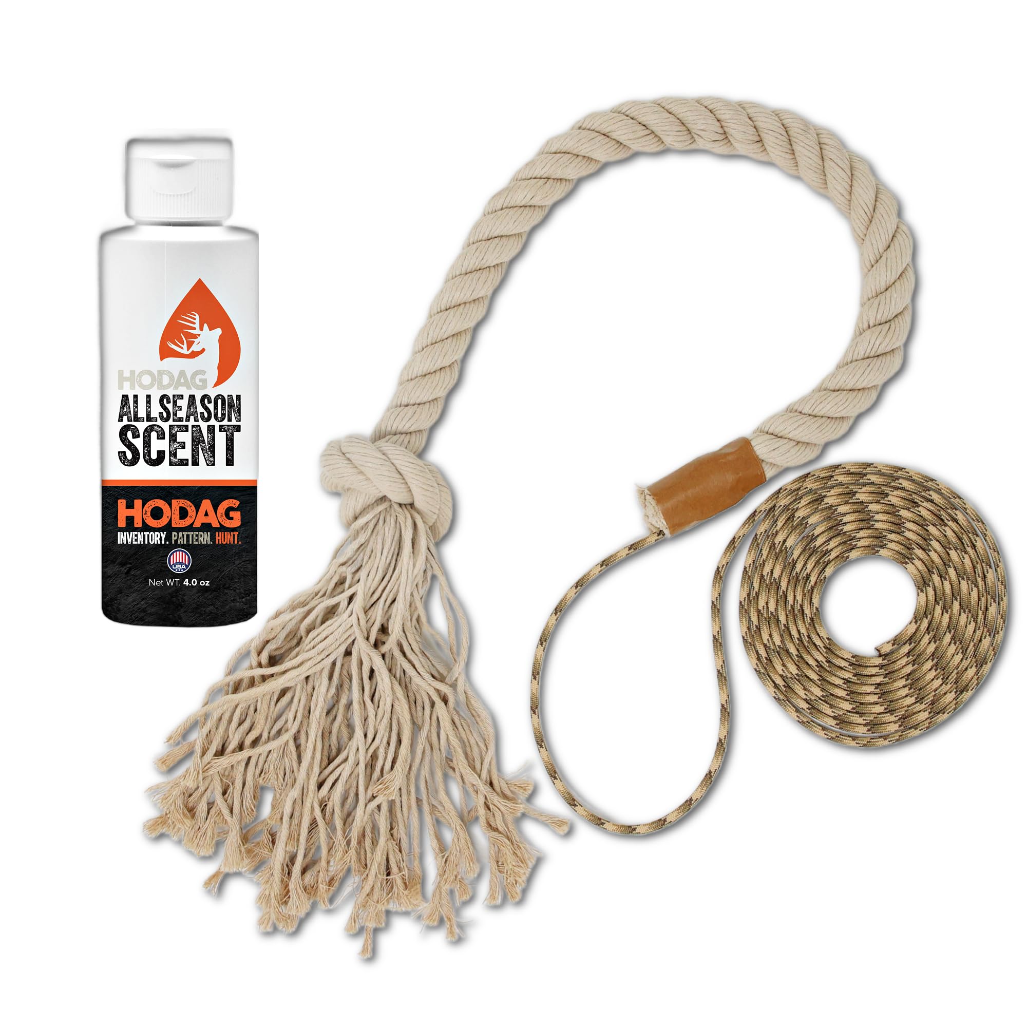 HODAG HempScent Rope used in a deer scrape setup attracting whitetails near a trail camera.