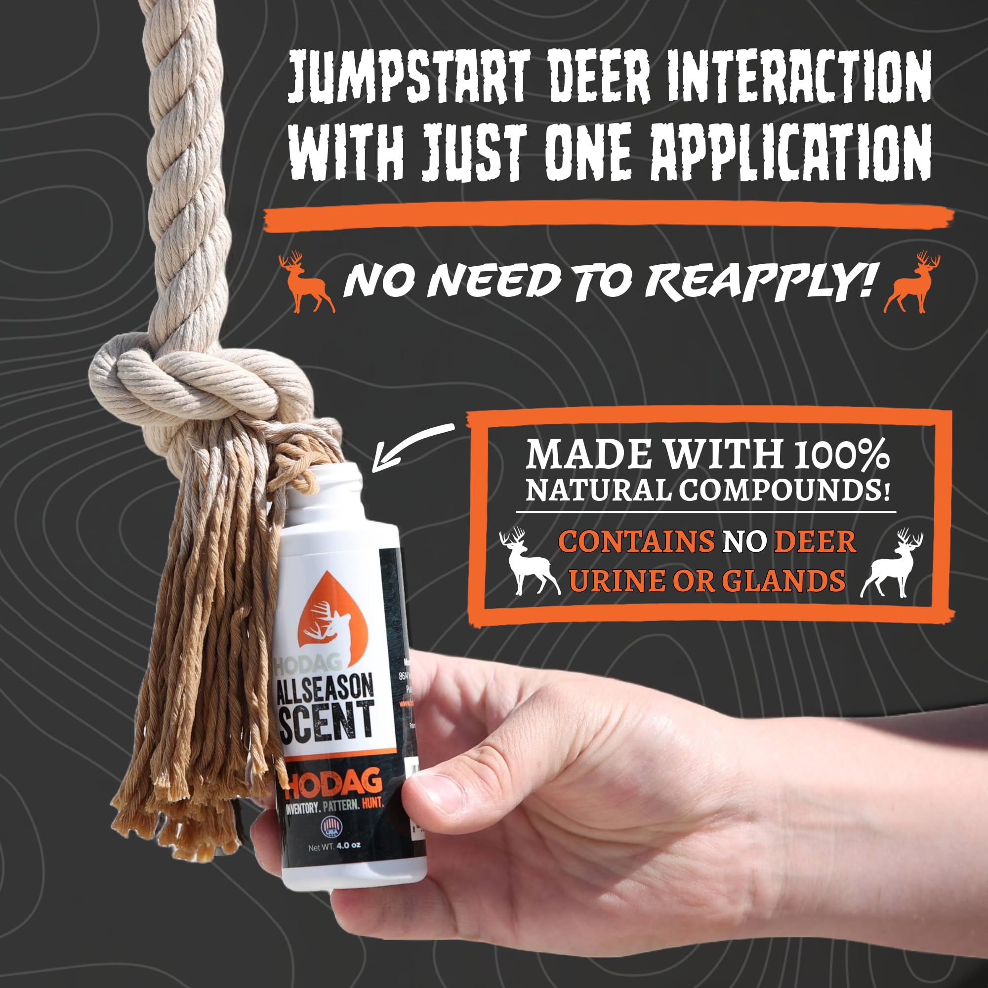 Original rope scrape concept demonstrated to attract deer in front of a trail camera.
