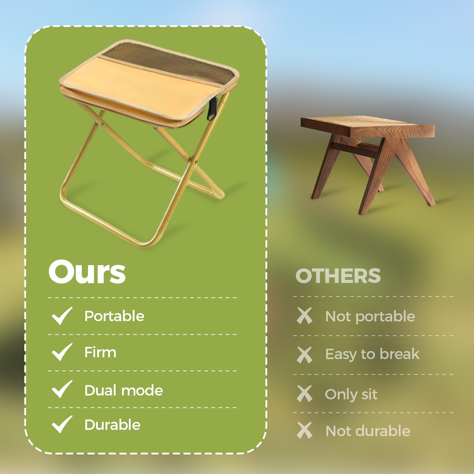 Hoehew compact footstool ideal for hiking, picnics, or fishing.