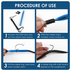 Blue hoeslaw rig tool being held for bass fishing setup