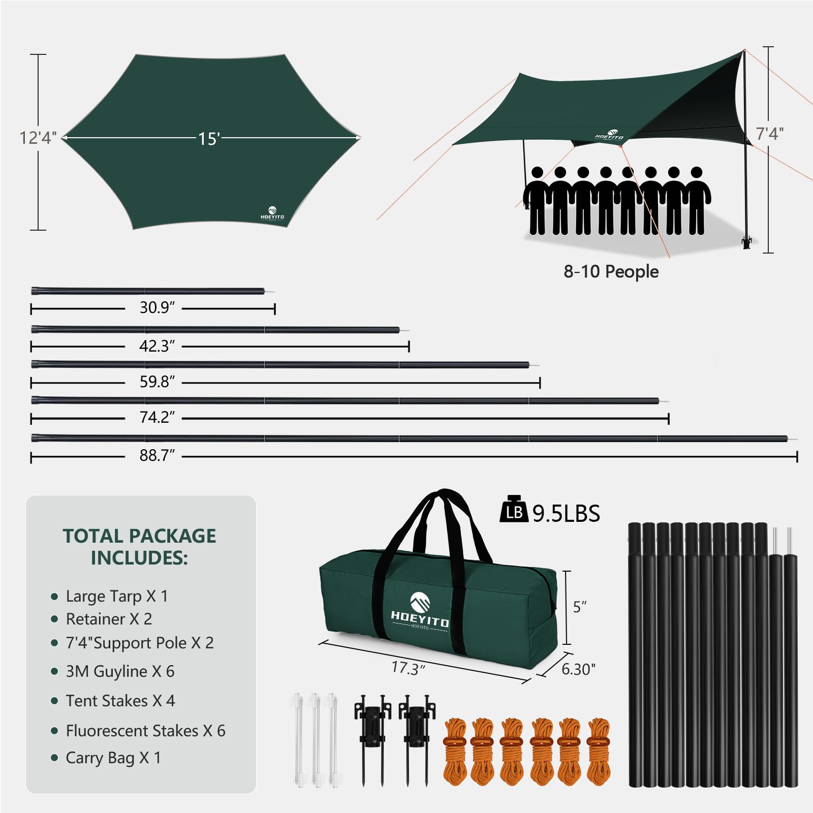 HOEYITO accessories kit including stakes and storage bag for complete setup
