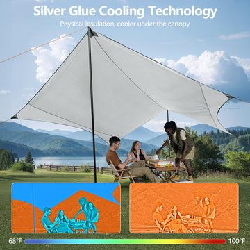 HOEYITO camping tarp adjustable-poles demonstrating customizable shade height