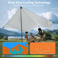 HOEYITO camping tarp adjustable-poles demonstrating customizable shade height
