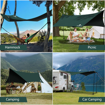 HOEYITO easy setup guide with included poles and stakes for quick shade