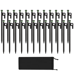 HOLANHING 24Pcs tent stakes packaging shows bulk camping kit for multi-tent setups and savings.