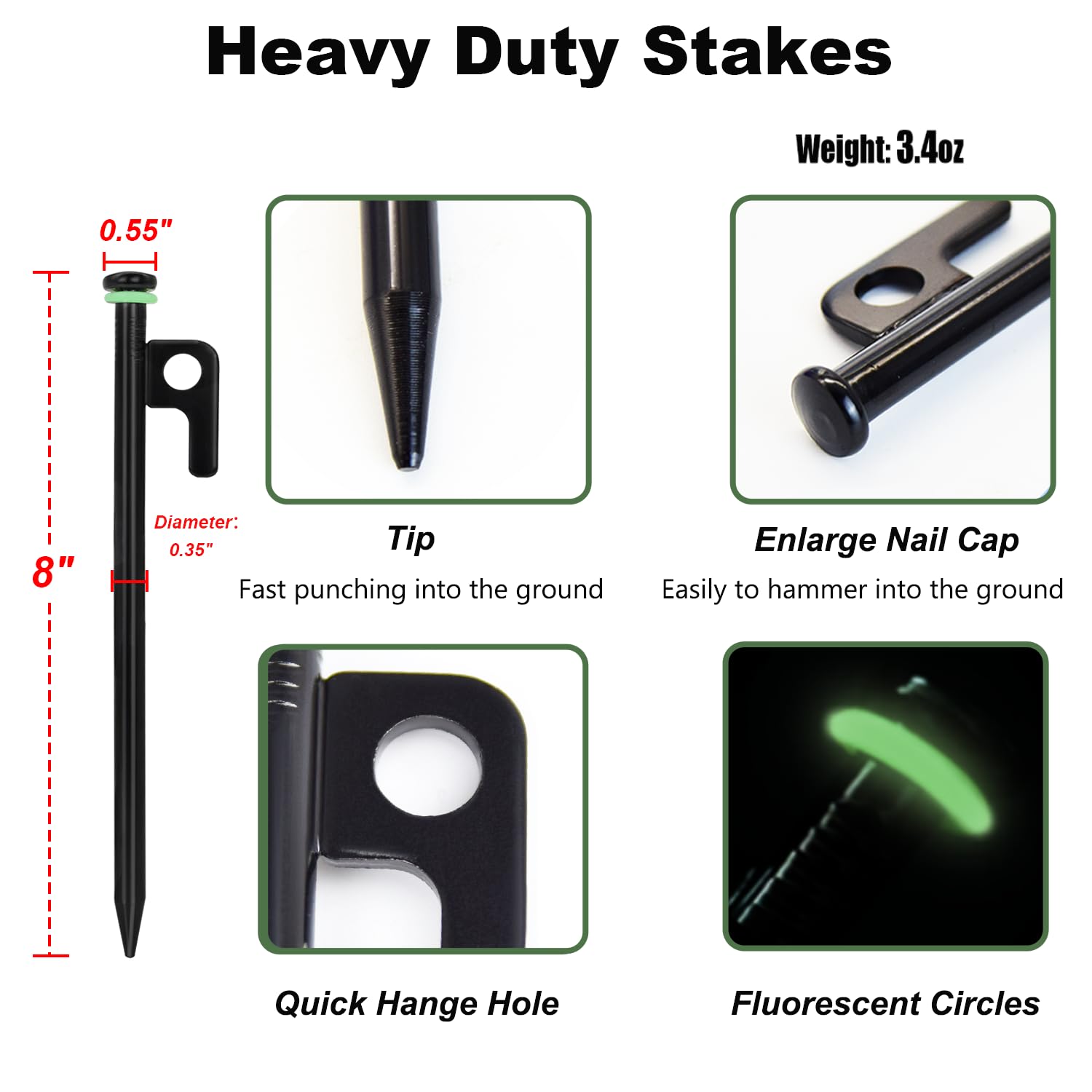 HOLANHING fluorescent-rings aid night visibility and stake identification.