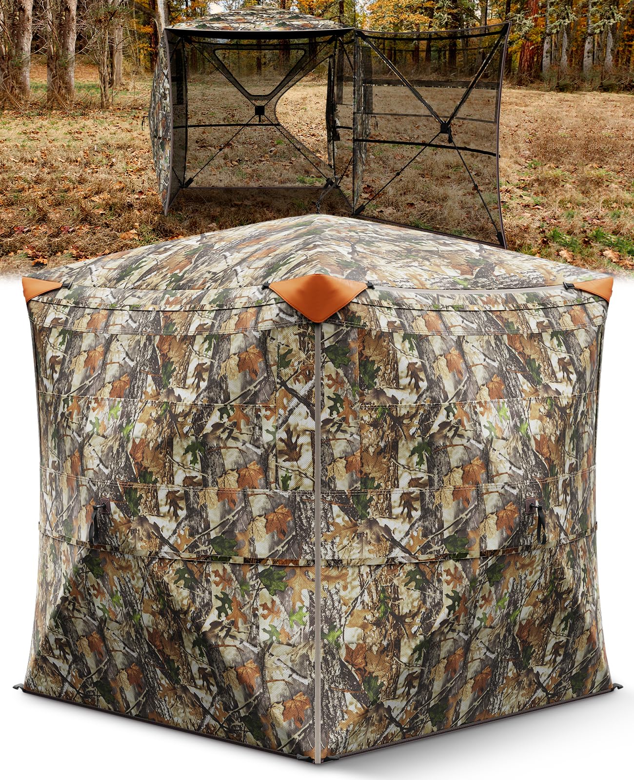 Holiwei hunting blind 360-degree view for panoramic concealment during deer and turkey hunts.