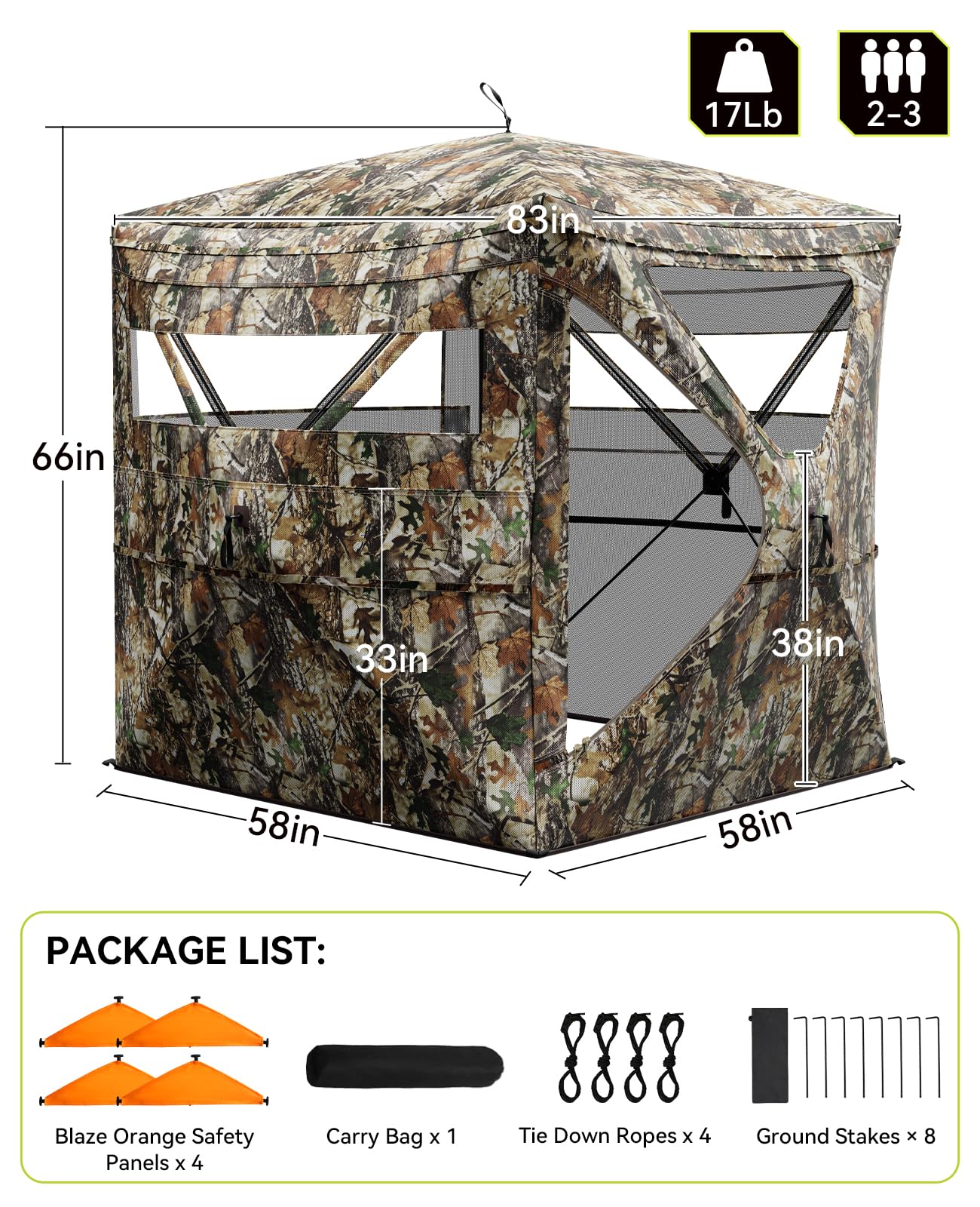 Holiwei hunting blind 66-inch height with 75x75 base.