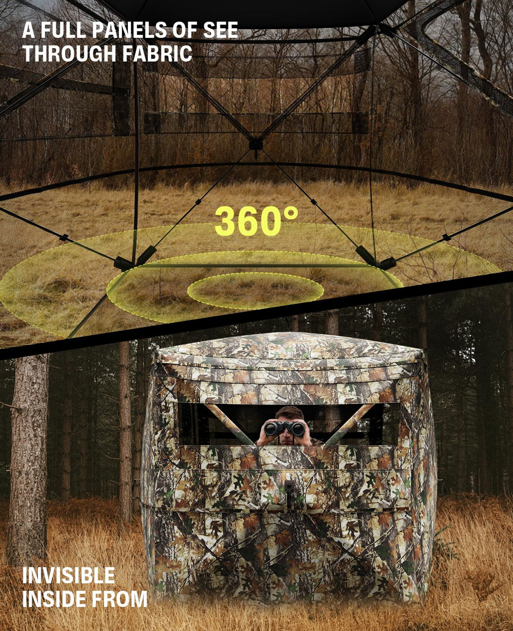 Holiwei hunting blind with swing-door entry for silent gear access.