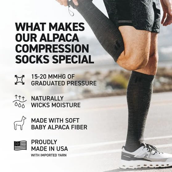HOLLOW alpaca wide compression socks for hiking, designed for dry, comfortable feet.