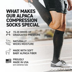 HOLLOW alpaca wide compression socks for hiking, designed for dry, comfortable feet.