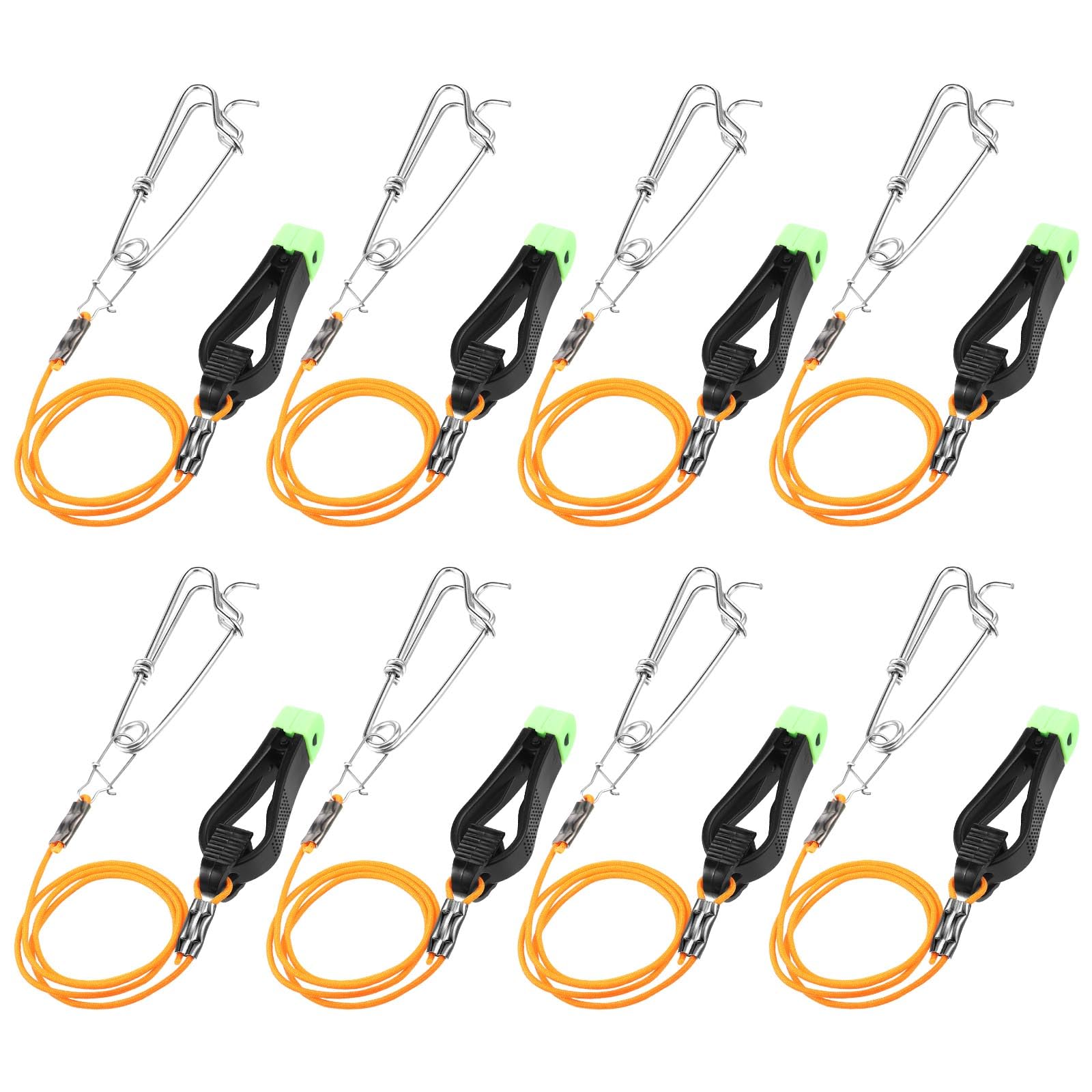 Hollowfly 8 Pcs Downrigger Release Clips set, orange, 17-inch leader